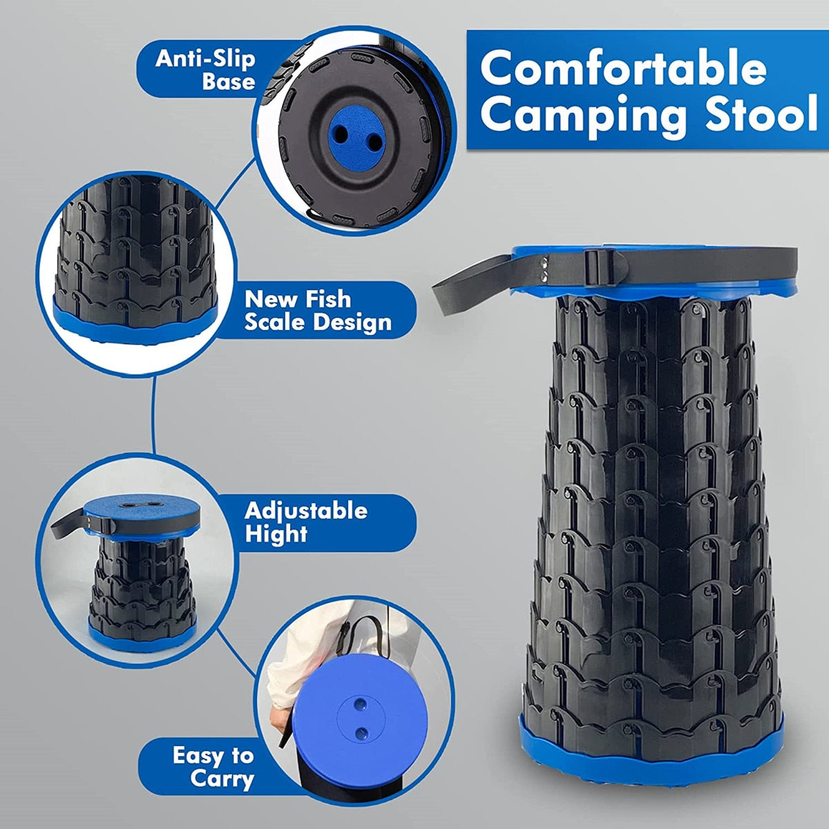 Adjustable Folding Retractable Stool - Portable, Lightweight Travel & Camping Stool Chair