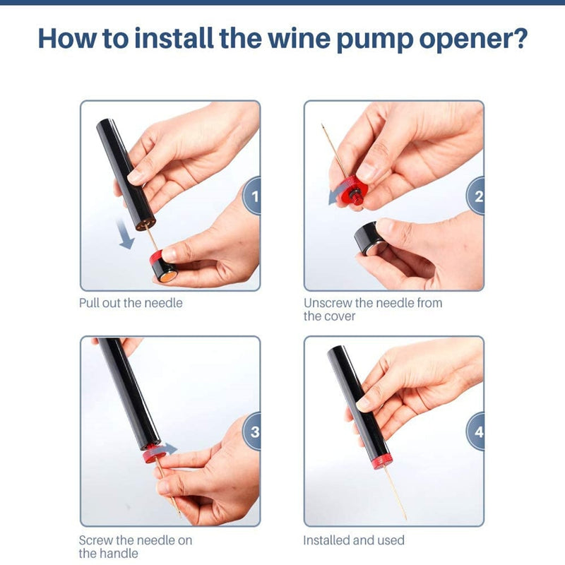 Air Pump Wine Bottle Opener - Safe and Portable Stainless Steel Pin Cork Remover