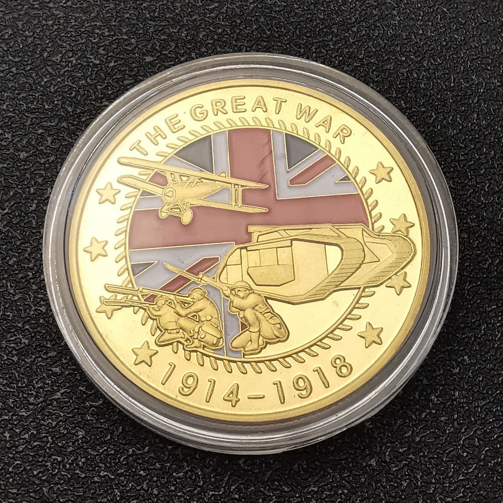 1914-1918 World War 1 Gold Plated Coin The Great War 100th Anniversary Commemorative WW1 Challenge Coin