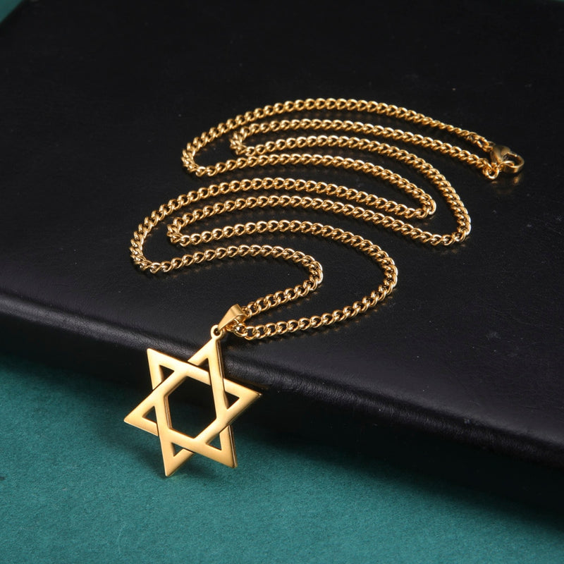 Star of David Necklace Vintage Jewelry: Magen David Amulet Stainless Steel Charm Necklace