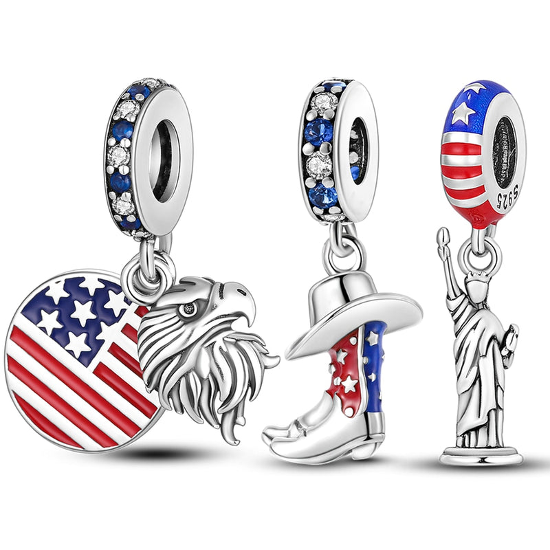 American Patriotic 925 Sterling Silver Dangle Charms