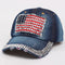 Women's Stylish Denim USA Baseball Cap With Flag Diamond Design
