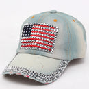 Women's Stylish Denim USA Baseball Cap With Flag Diamond Design