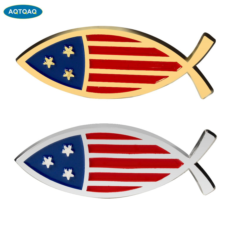 Metal Fish USA Flag Car Emblem Sticker