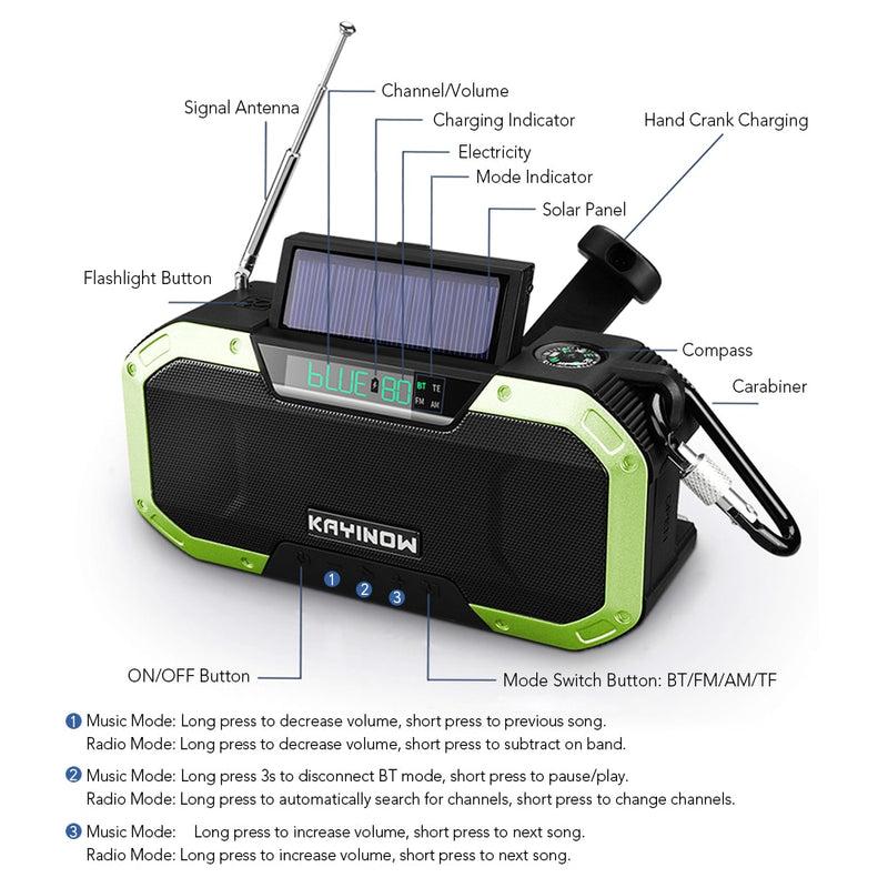 Portable 5000mAh Emergency Solar Hand Crank Radio Power Bank