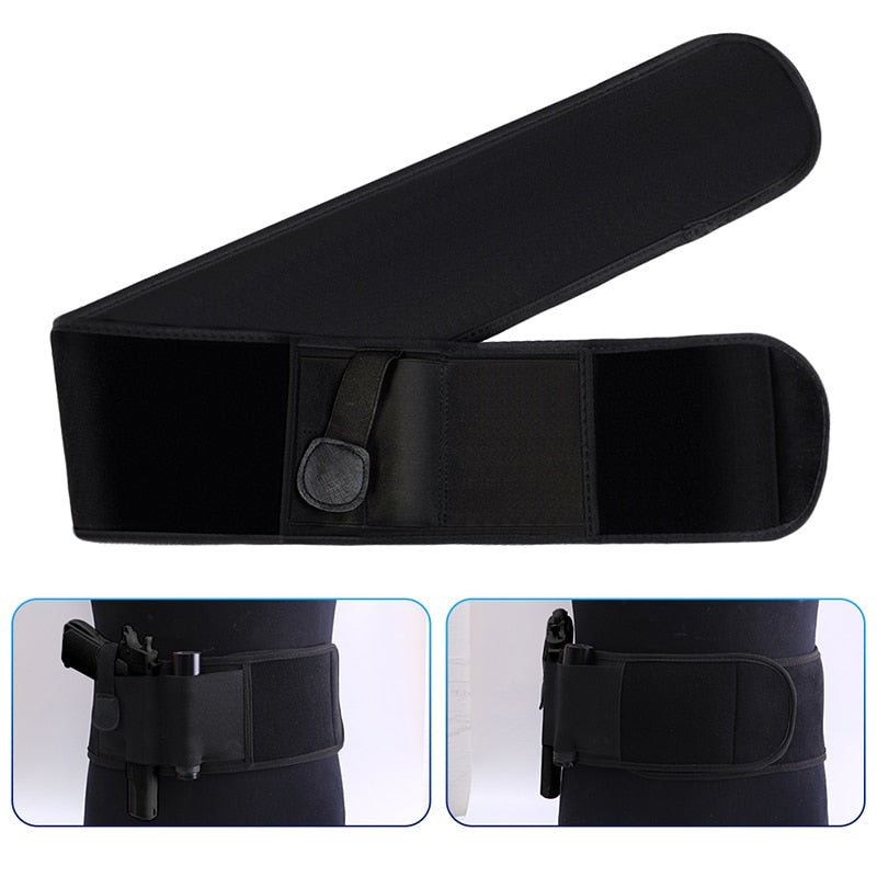 Tactical Belly Band Concealed Carry Gun Holster - Universal Fit & Right-Hand Draw - Elastic Waist Pistol Holster Girdle
