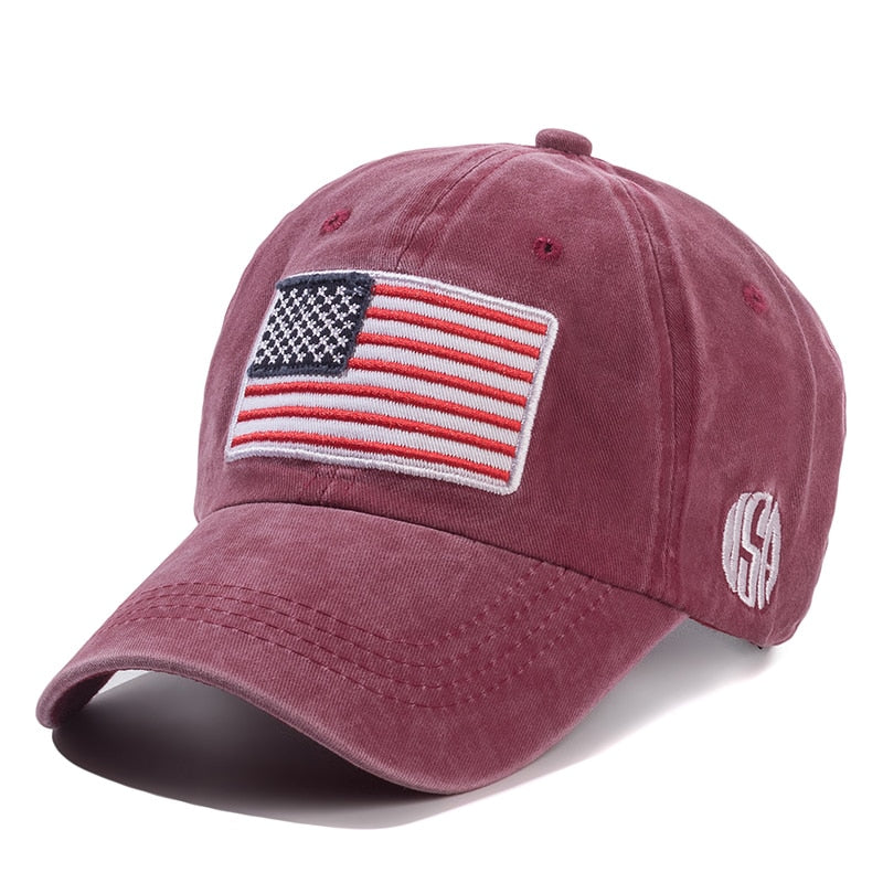 Washed Cotton American Flag Hat - High-Quality Vintage Embroidery Baseball Cap - Outdoor Sport, Adjustable Strap, Casual Style
