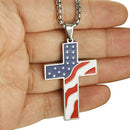 Stainless Steel USA Flag Christianity Gold Plated Cross Pendant Necklace - Porcelain Jewelry Amulet