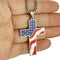 Stainless Steel USA Flag Christianity Gold Plated Cross Pendant Necklace - Porcelain Jewelry Amulet