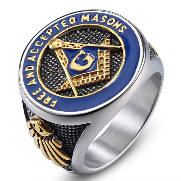 Freemason Masonic Silver Stainless Steel Ring - High-Quality Freemasonry Retro Ring