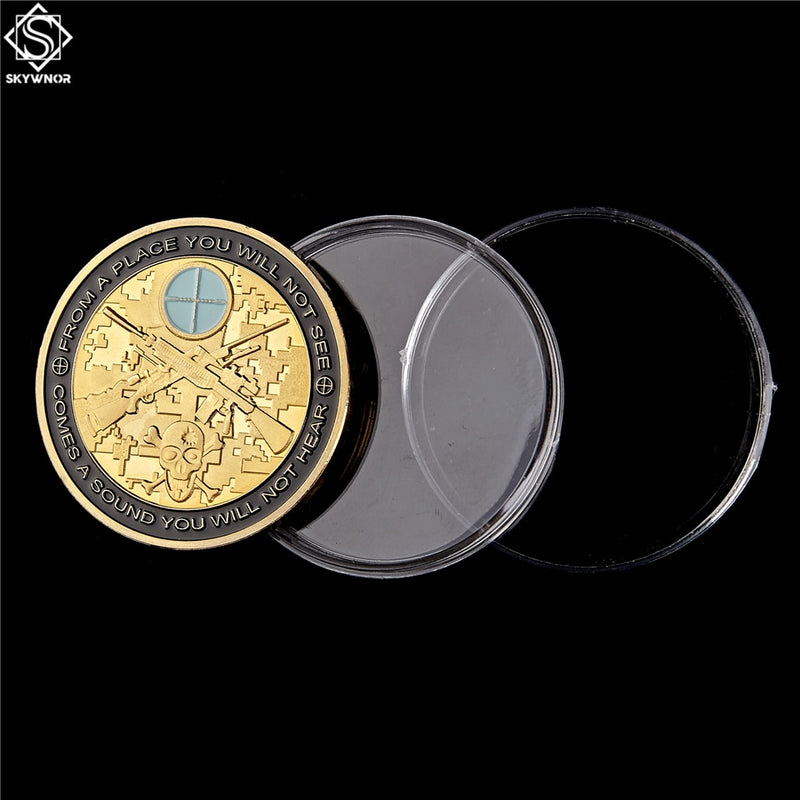 Sniper Skull Military Army Freedom Gold Coins - 5 Pieces