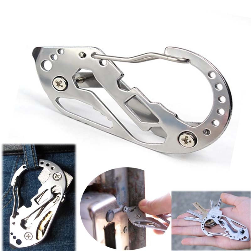 Multifunction Keychain Outdoor EDC Tactical Pocket Tool Stainless Steel Carabiner Clip