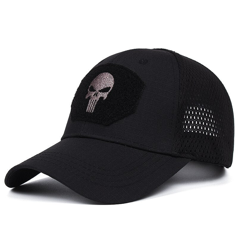 Men's Embroidered Outdoor Baseball Cap with Punisher Design and Custom Velcro Patch - Unisex Sports Hat for Hiking and Camping